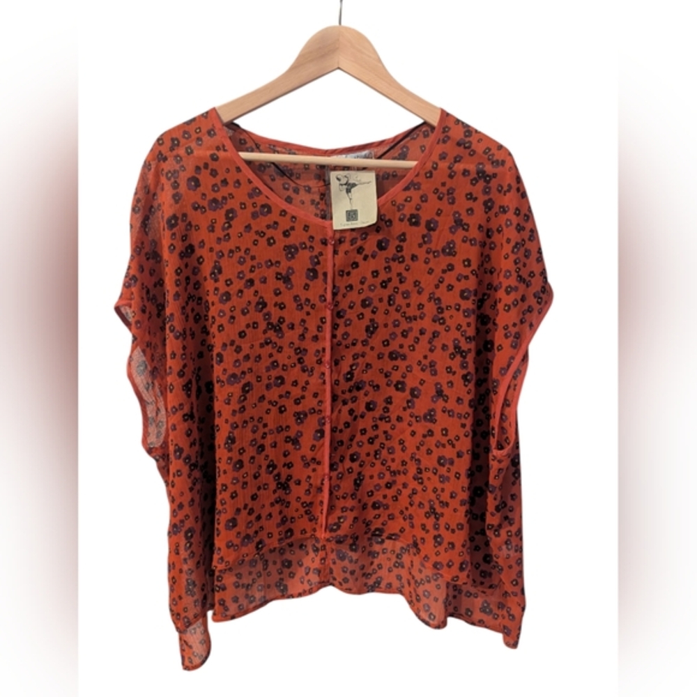FREEBIRD Floral Dolman Top Large Burnt Orange, Black, Purple